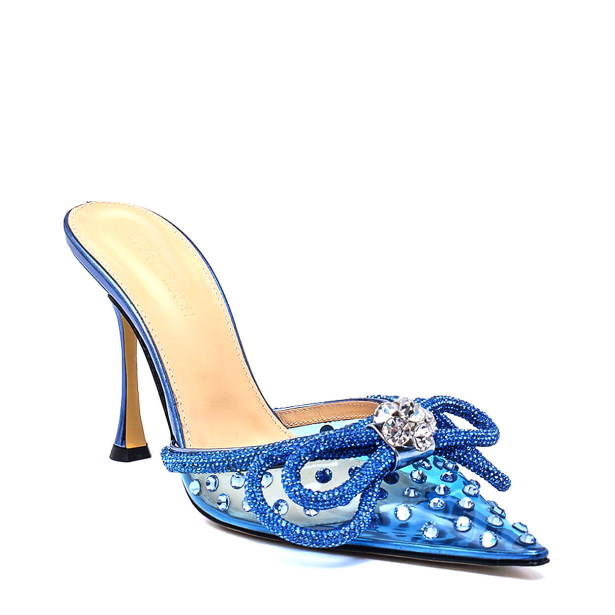 Mach & Mach - Blue Pvc Crystal Embellished Double Bow Mules